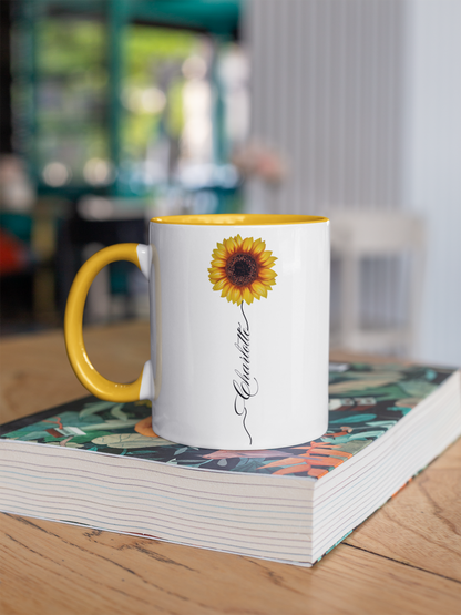 Sunflower Personalized Name Two-Tone Coffee Mug